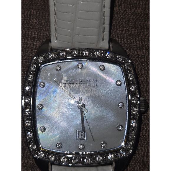 Joan Rivers Classics Collection Quartz Watch Leather Silver White Pave - Picture 2 of 7
